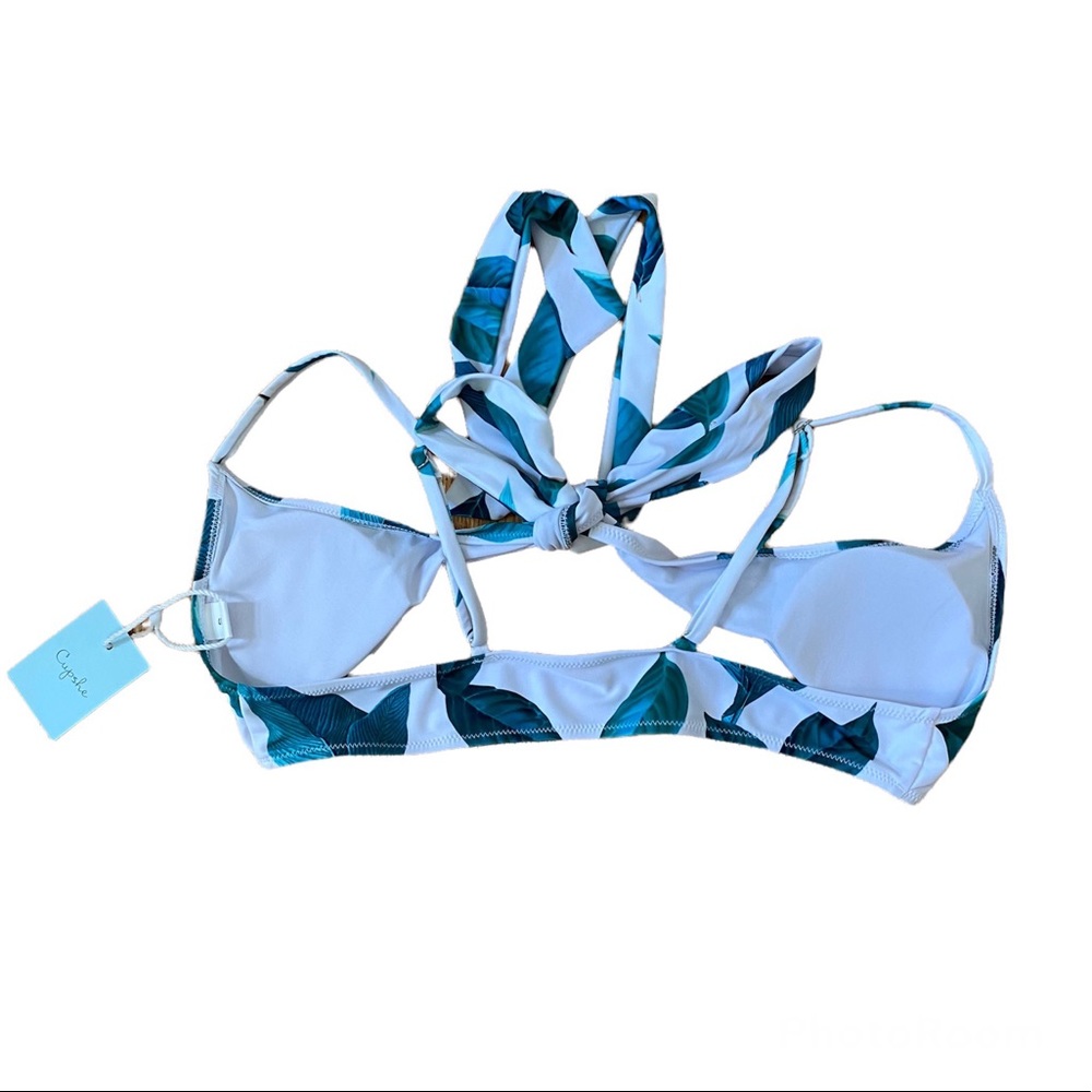 CUPSHE Fresh Leaves 2 Piece Bikini Wrap‎ Top White Green SMALL - Picture 5 of 12